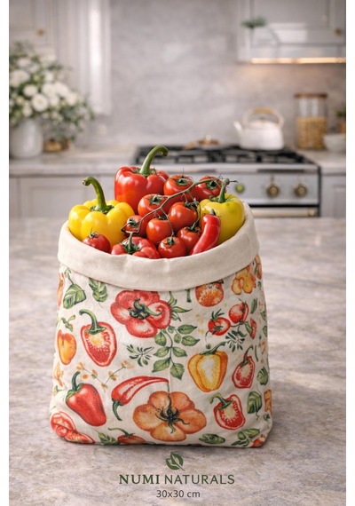 Premium Sebze Desenli Balmumu Gıda Saklama Torbası 2 Li Set 30x30 Cm Çok Renkli