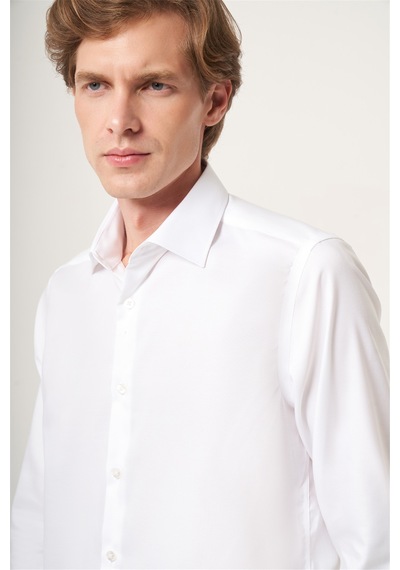 İmza Beyaz İtalyan Yaka Oxford Slim Fit Kolay Ütü Pamuklu Gömlek 1004265270