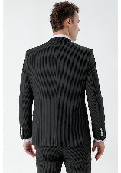Morven Erkek Siyah Poliviskon Trend Yelekli Çizgili Desen Slim Fit Sivri Yaka Takım Elbise Siyah Morven Erkek Siyah Poliviskon Trend Yelekli Çizgili Desen Slim Fit Sivri Yaka Takım Elbise Siyah