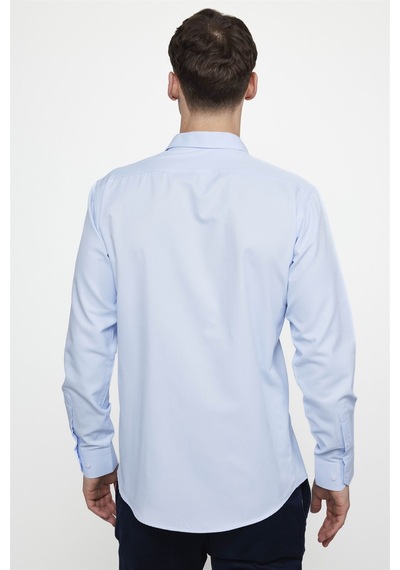Tudors Modern Slim Fit Düz Erkek Gömlek-27248-Mavi