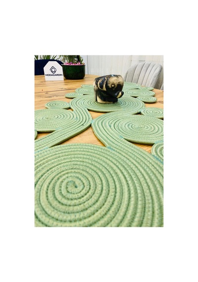Jüt, Hasır,sarmal Model, Dekoratif Masa Örtüsü, Runner 40x110 Cm, Sehpa Örtüsü, Bohem Tarzı Yeşil Yeşil