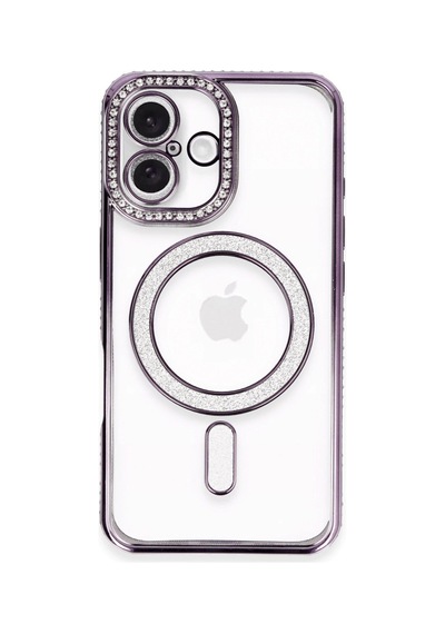 Apple iPhone Uyumlu 16 Plus Kılıf Joke Simli Magneticsafe Kılıf - D mor