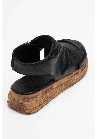 Luvishoes Luvi Shoes Lunas Siyah Hakiki Deri Yandan Fermuarlı Kadın Sandalet Siyah