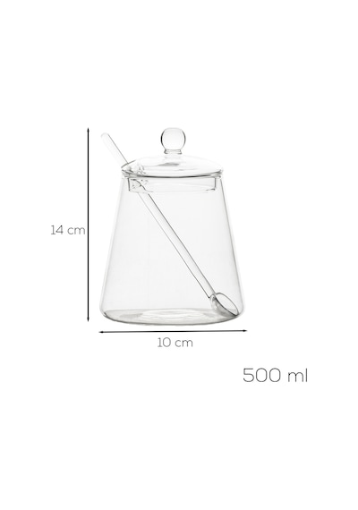 Porsima Lm-0019 Kaşıklı Kapaklı Cam Şekerlik Sunumluk Bal Ve Reçel Kavanozu Saklama Kabı 500ml Şeffaf