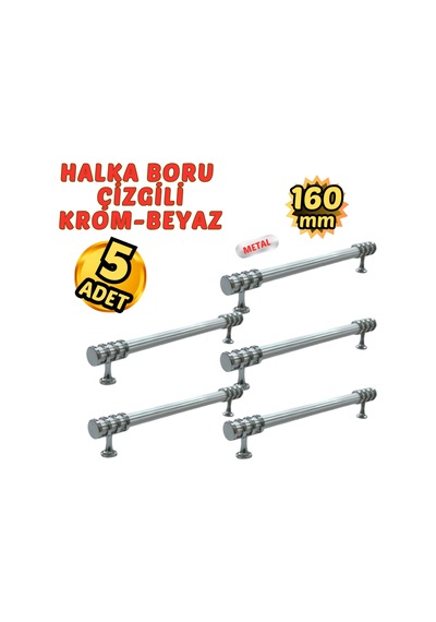 5 Adet Metal Halka Çizgili Mobilya Çekmece Dolap Kulpu Krom-beyaz 160mm Krom - Beyaz