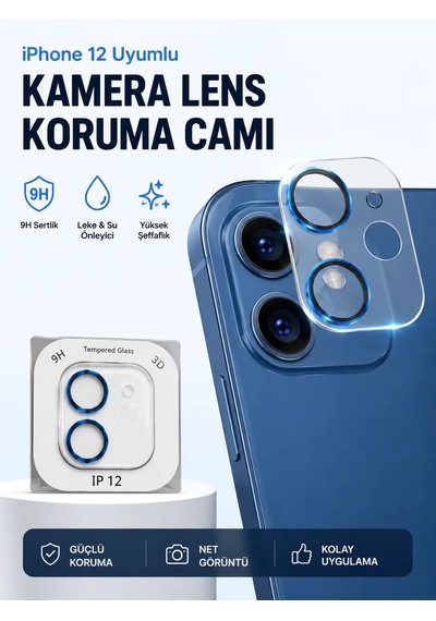 iPhone Uyumlu 12 Kamera Lens Koruyucu 9h Temperli Cam Mavi