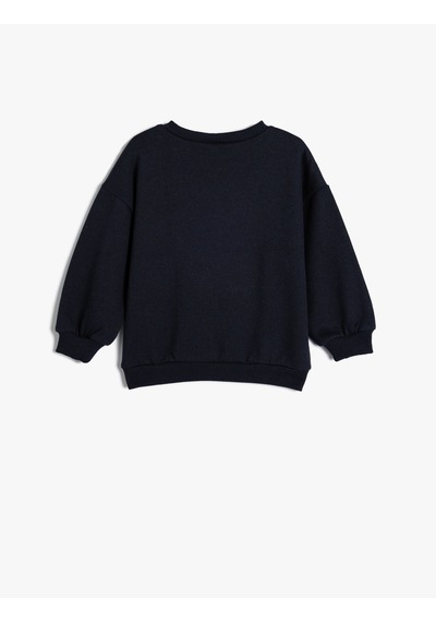 Koton Sweatshirt Uzun Kollu Ayıcık Baskılı Şardonlu Bisiklet Yaka Lacivert 5wmg10125ak