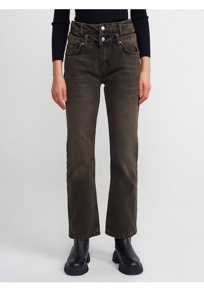 Dilvin Çift Kemerli Stright Denim Pantolon Siyah