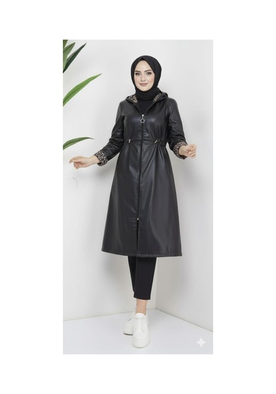 Hb Harma Time Butik Kadın Şardon Astarlı Fermuarlı Deri Siyah Kap Siyah Siyah