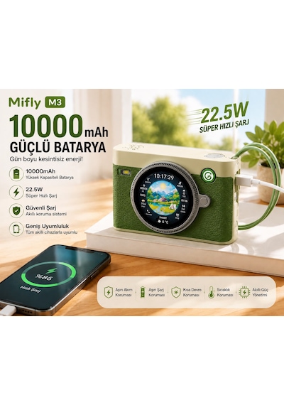 Smart Treasure M3 10000 Mah 22.5w Hızlı Şarjlı Powerbank Bluetooth Hoparlör 1.53 Dokunmatik Akıllı Ekranlı Taşınabilir Şarj Cihazı Yeşil