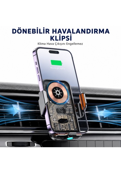 15w Kablosuz Araç Şarj Cihazı Otomatik Sensörlü Telefon Tutucu Magsafe Uyumlu 1