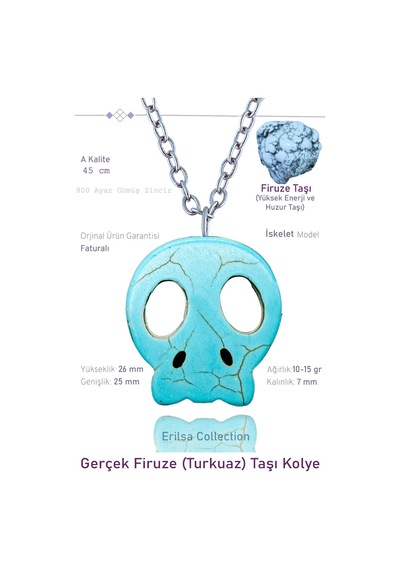 Erilsa Sertifikalı İskelet Model Gerçek Firuze - Turkuaz Taşı Kolye Çok Renkli