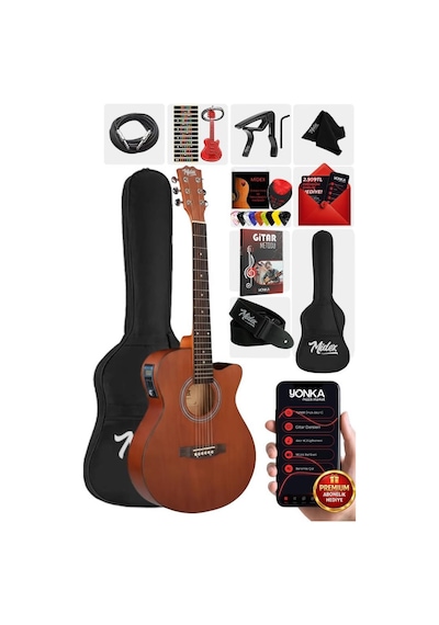 Midex Phx-188Eq Set Masif Ağaç Elektro Akustik Gitar 4/4 Çanta
