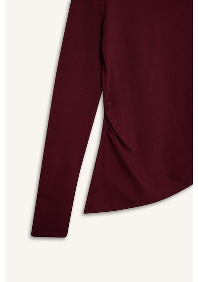 Defacto Coool Slim Fit Dar Kesim Kayık Yaka Tül Uzun Kollu Tişört G3009ax25wnbr115 Bordo-br115