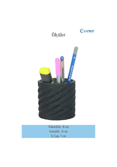 Kalemlik Siyah Renk Masa Kalemliği Organizer Kalemlik Dönen Çizgili Model