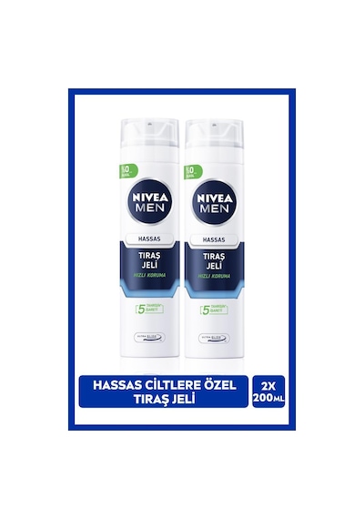 Men Erkek Hassas Ciltlere Özel Tıraş Jeli 200ml, Yanma Kızarma Kuruma Engelleyici, X2 Adet