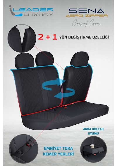 Jaguar E-pace Uyumlu Lüx Yarı Deri Oto Koltuk Kılıfı Ön Arka Takım Yeni Siena Siyah