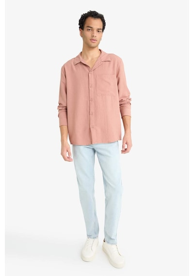 Defacto Relax Fit Apaş Yaka Dokuma Uzun Kollu Gömlek F6342ax25aubr496 Bordo