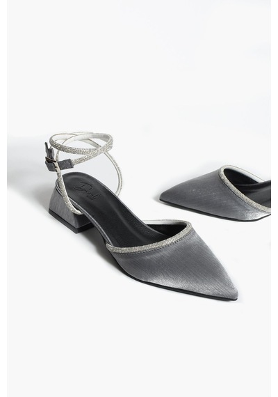 Duxal Shoes Bilekten Bağlamalı Topuklu Ayakkabı- Babet Emily PLATIN