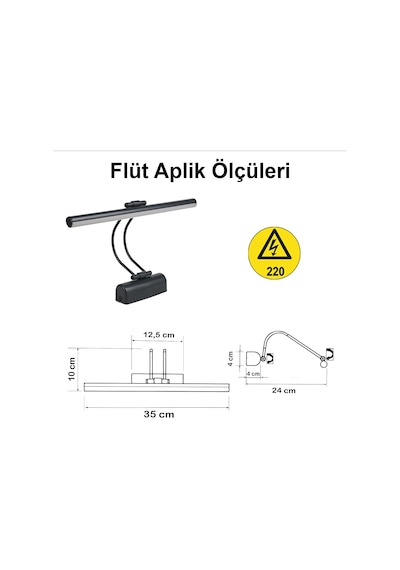 35 Cm Elektrikli 4000k Soft Beyaz Enerji Tasarruflu Flüt Led Aplik Banyo Tablo Çalışma Masası D Antirasit