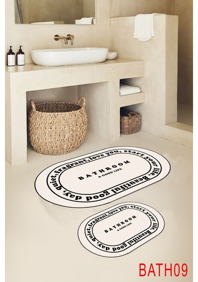 Eco Concept Kaymaz Taban Bathroom Yazılı Estetik Banyo Paspası Bej