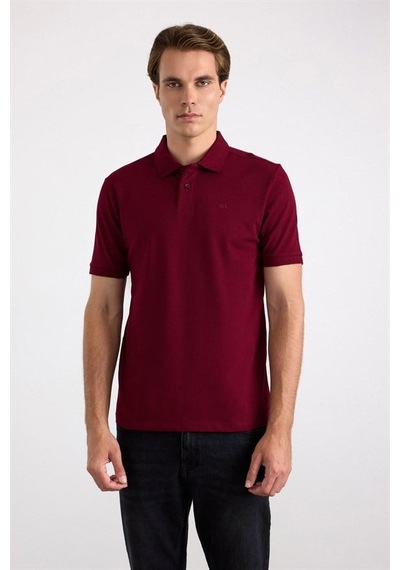 Süvari Koyu Bordo Regular Düz Nakışlı Pike Düğmeli Polo Yaka Tişört Sts1014000018-k09