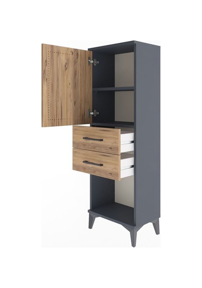 Arges Dolap 2 Raflı 2 Çekmeceli Tek Kapaklı 44x30x134 Antrasit-çam Antrasit