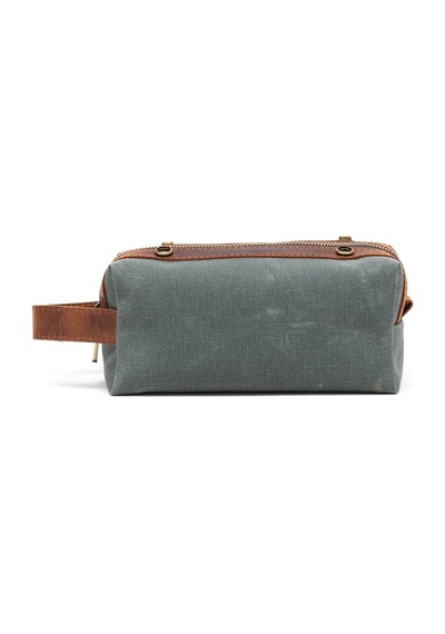 Gillario Design 06 Unisex Kanvas Kumaş+deri Haki Yeşil-taba Eskitme Dopp Kit