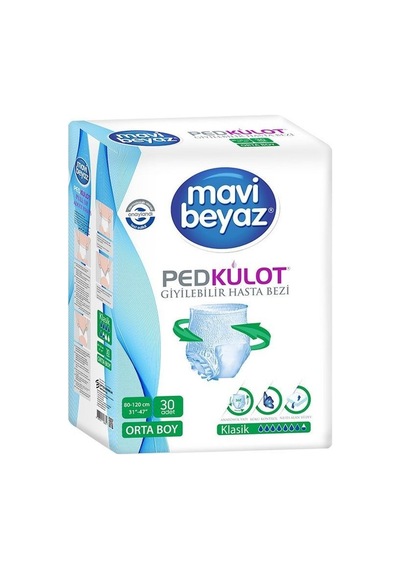 Mavi Beyaz Külot 30'lu Medium Yetişkin Hasta Alt Bezi 2'li Ekonomik Paket - 2 Adet Tarı M