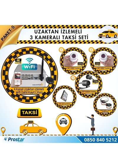 Taksi Kamera Seti 5 Uzaktan İzlemeli 3 Kameralı Wifi 500 Gb Hard