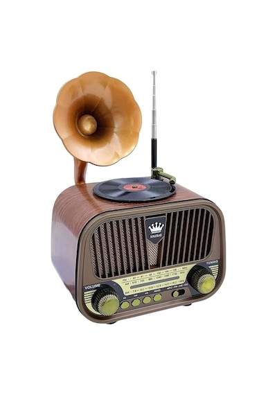 Nostaljik Gramofon Görünümlü Fm Radyo Retro Ahşap Bluetooth Hoparlör