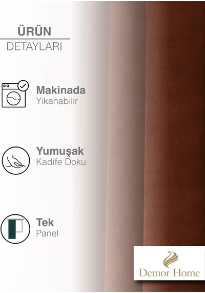 Br Demor Home 1/2 Sık Pile Kiremit Rengi Kadife Dokulu Fon Perde Ütü İstemez En Çok Satılan
