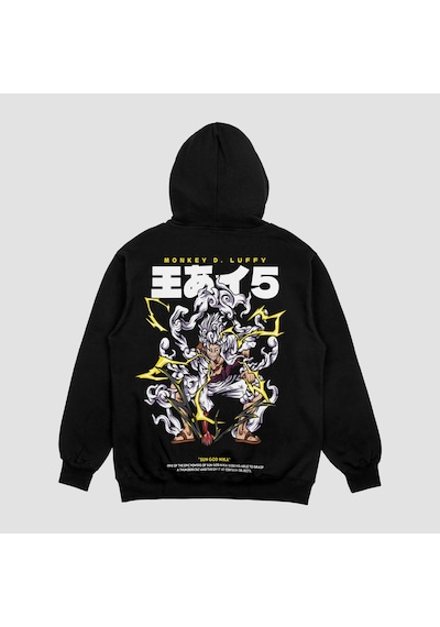 Unisex Siyah Gear Baskılı Hoodie Oversize Kapşonlu Sweatshirt Siyah