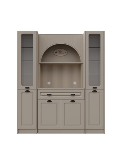 Siena Maxi 170 Cm Komple Mdf Cam Vitrinli Kahve Köşesi - Kum Beji