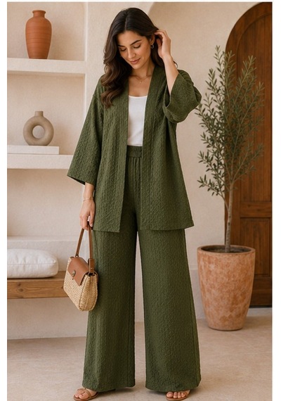 Unika Boutique Kadın Kimono Salaş 2 Li Takım Haki