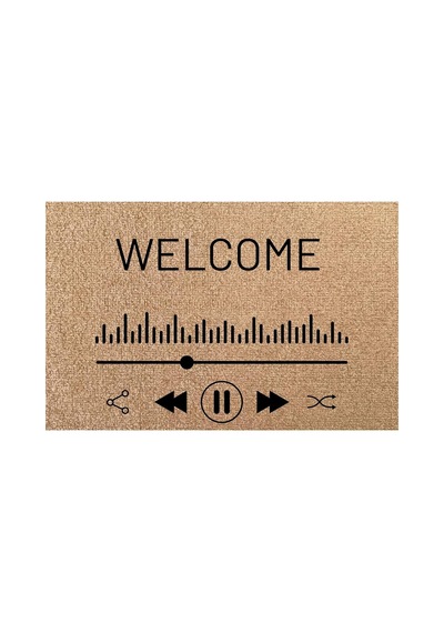 Eldione Kaymaz Tabanlı Baskılı Şık Kapı Önü Paspası 45x70 Cm Coco Hasır Görünümlü Velür Müzik Paspası Bej