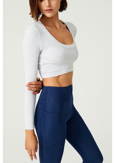 Los Ojos X Melodi Gri Pamuklu Fitilli Uzun Kollu Crop Spor Bluz Long Sleeve Kar Melanj Los Ojos X Melodi Gri Pamuklu Fitilli Uzun Kollu Crop Spor Bluz Long Sleeve Kar Melanj
