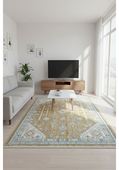 Polipropilen Polyester Pamuk Tabanlı Dokuma Halı Otantik Modern Salon Mutfak Halısı Gold Rengi N0104a Altın