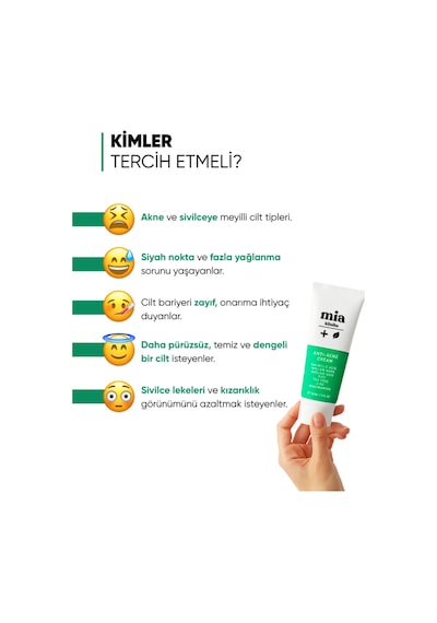 Mia Klinika Akneli Sivilceli ve Yağlı Ciltler İçin Bariyer Güçlendirici Nemlendirici Krem 50 ML