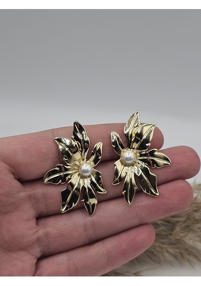 14k Mikron Altın Kaplama Lilyum Vintage Küpe Altın