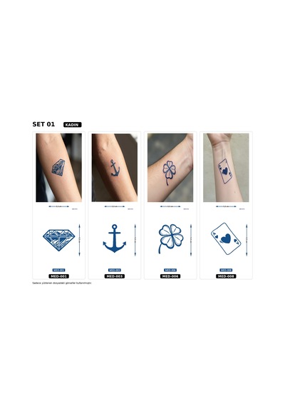 Minimal 5 Cm Yarı Kalıcı Geçici Dövme 4 Adet Birden Aylık Mini Set 2