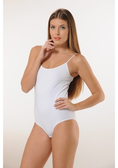 Hmd 3001 Pamuk İnce Askılı Çıtçıtlı Body - Beyaz Beyaz