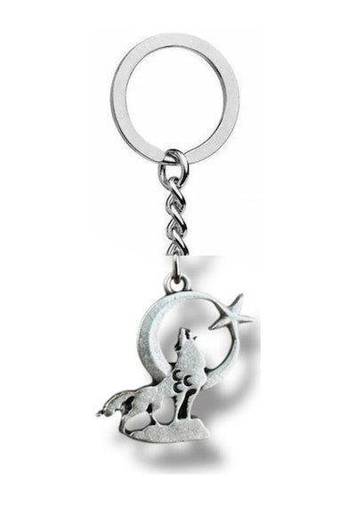Uluyan Kurt Ve Ay Yıldız Figürlü Metal Anahtarlık Gümüş Renk Unisex Aksesuar