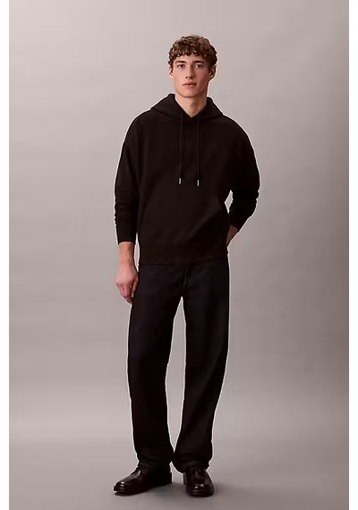 Calvin Klein Erkek Regular Fit Premium Terry Kapüşonlu Sweatshirt - Siyah Black
