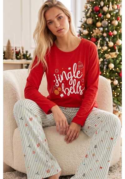 Siyah İnci Yılbaşı Temalı Pamuklu Likralı Örme Pijama Takım26240364 NAR ÇİÇEĞİ