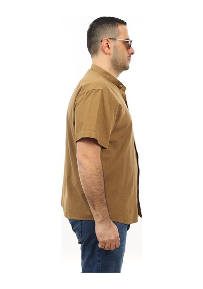 Tousus Erkek Büyük Beden Camel Renk Pamuk Hakim Yaka Cepli Kısa Kol Gömlek Kk-8011-tss