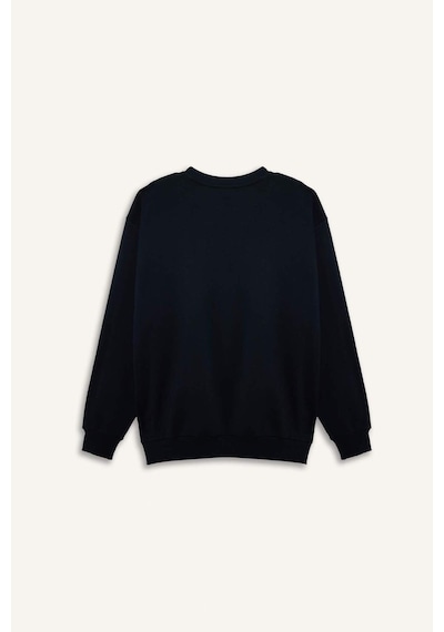 Defacto Boxy Fıt Bisiklet Yaka Pike Sweatshirt H1001ax26spnv64 Lacivert-nv64