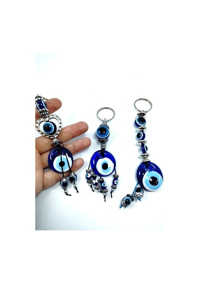 Cam Nazar Boncuğu Anahtarlık Üçlü Set El Yapımı Anahtarlık/araba 38206495