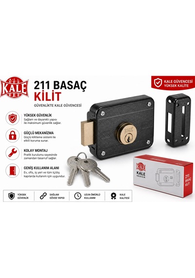Kale 211 Basaç Kapı Kilidi Dayanıklı Güvenlik Kilidi, Pratik Montaj, Uzun Ömürlü Kullanım