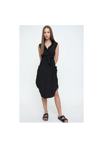 Pasaklı Giyim Kadın Kruvaze Ceket Yaka Cepli Kemerli Yırtmaçlı Oversize Tunik Gömlek Elbise Yb2881440 2881440 Siyah
